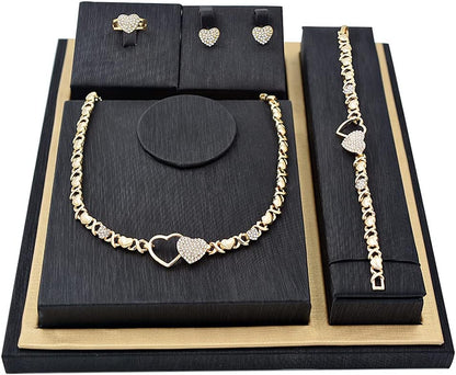 Giffor 4PCS 18K Gold Filled XOXO Jewelry Sets for Women Necklace Wedding Jewelry Birthday Gifts for Women Jewelry Earrings with Bracelet and Rings Halloween Party