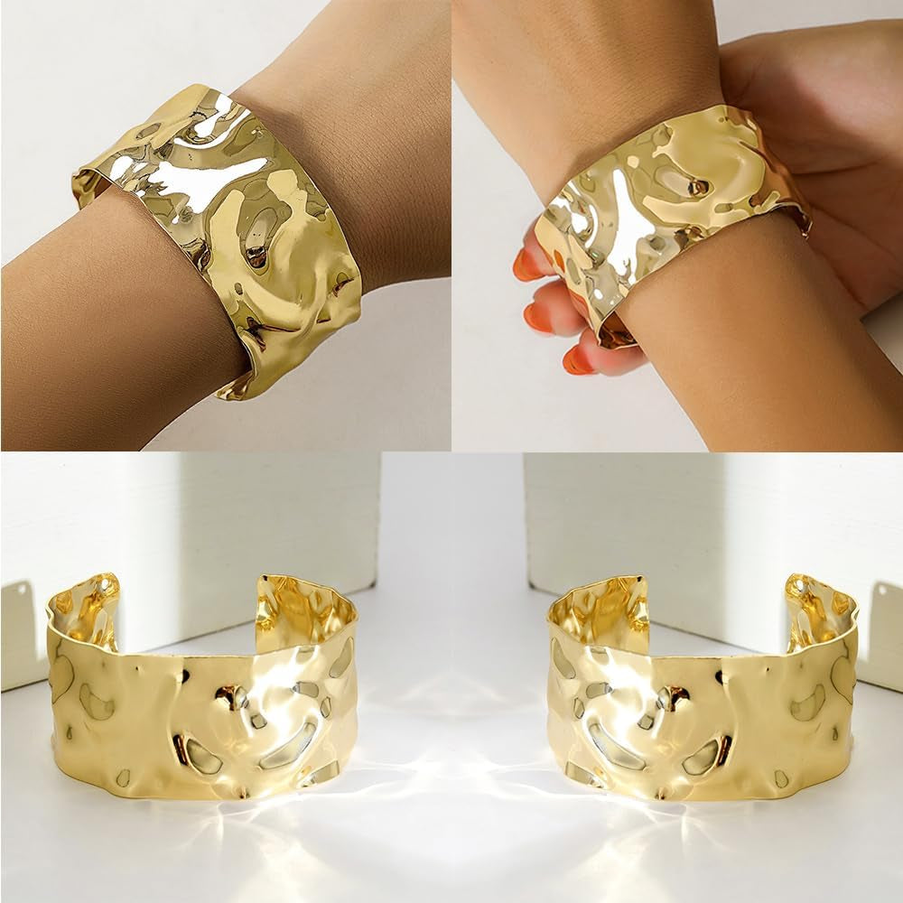 3PCS Chunky Gold Cuff Bracelets for Women Gold Statement Bangle Bracelets Set Arm Cuff Upper Arm Punk Jewelry
