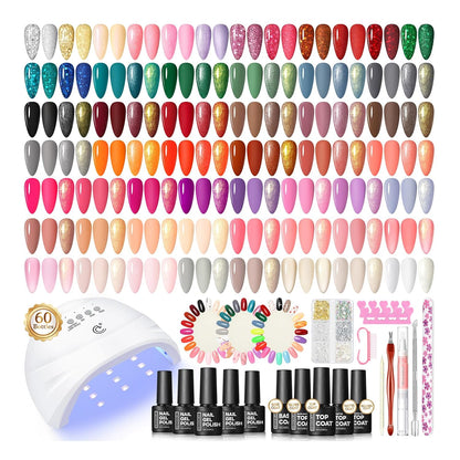 COSCELIA 60-piece gel nail polish kit with UV light display