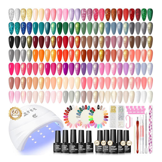COSCELIA 60-piece gel nail polish kit with UV light display