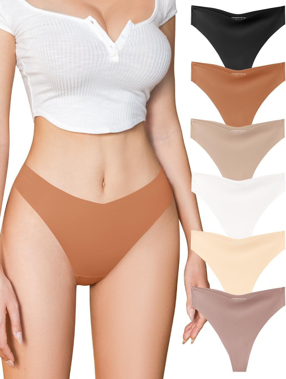 Mid rise seamless thong panties stretchy breathable fabric