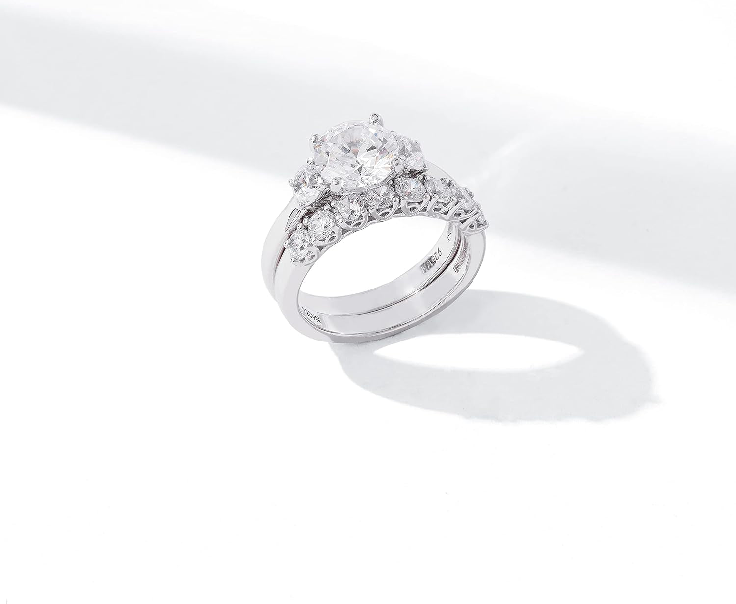 Platinum plated sterling silver ring with sparkling stones