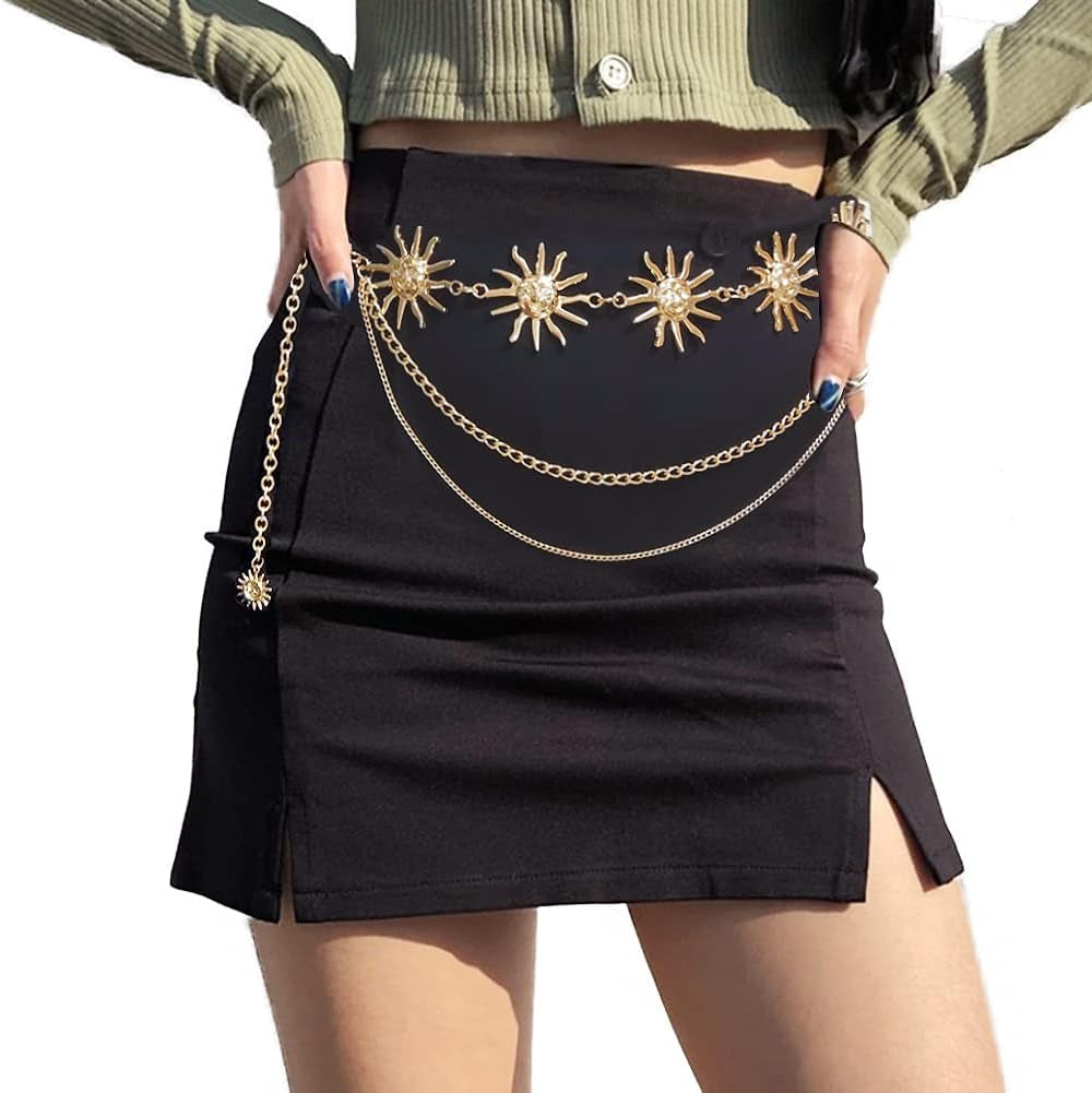 Waist Chain Belt Multilayer Gold Silver Sun Moon Chain Belt for Women Dress Body Belly Chain Metal Waist Chain