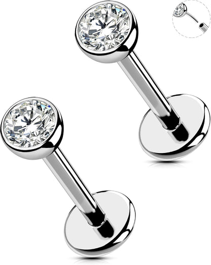 OUFER 2Pcs 20G/18G/16G G23 Titanium Threadless Nose Stud Earrings Flat Back Tiny CZ Small Nose Helix Cartilage Tragus Conch Labret Medusa Monroe Piercing Jewelry for Women Men