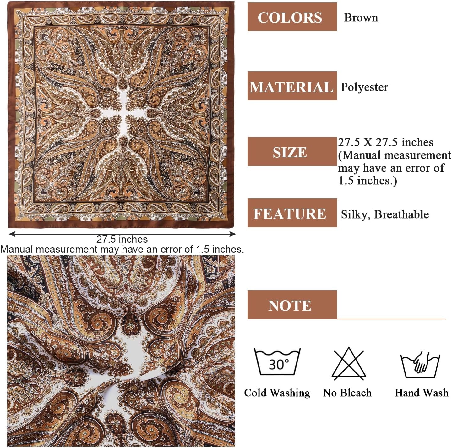 1 Pcs 27.5 Inches Satin Head Scarf Silk like Hair Scarf Stain Bandana Hair Wrap Neck Scarf for Women