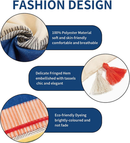 Scarf for Women Lightweight Soft Floral Leopard Printed Scarves Fall Winter Fashion Shawl Wrap with Fringe