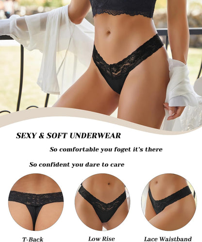 Breathable cotton blend womens lace thong underwear