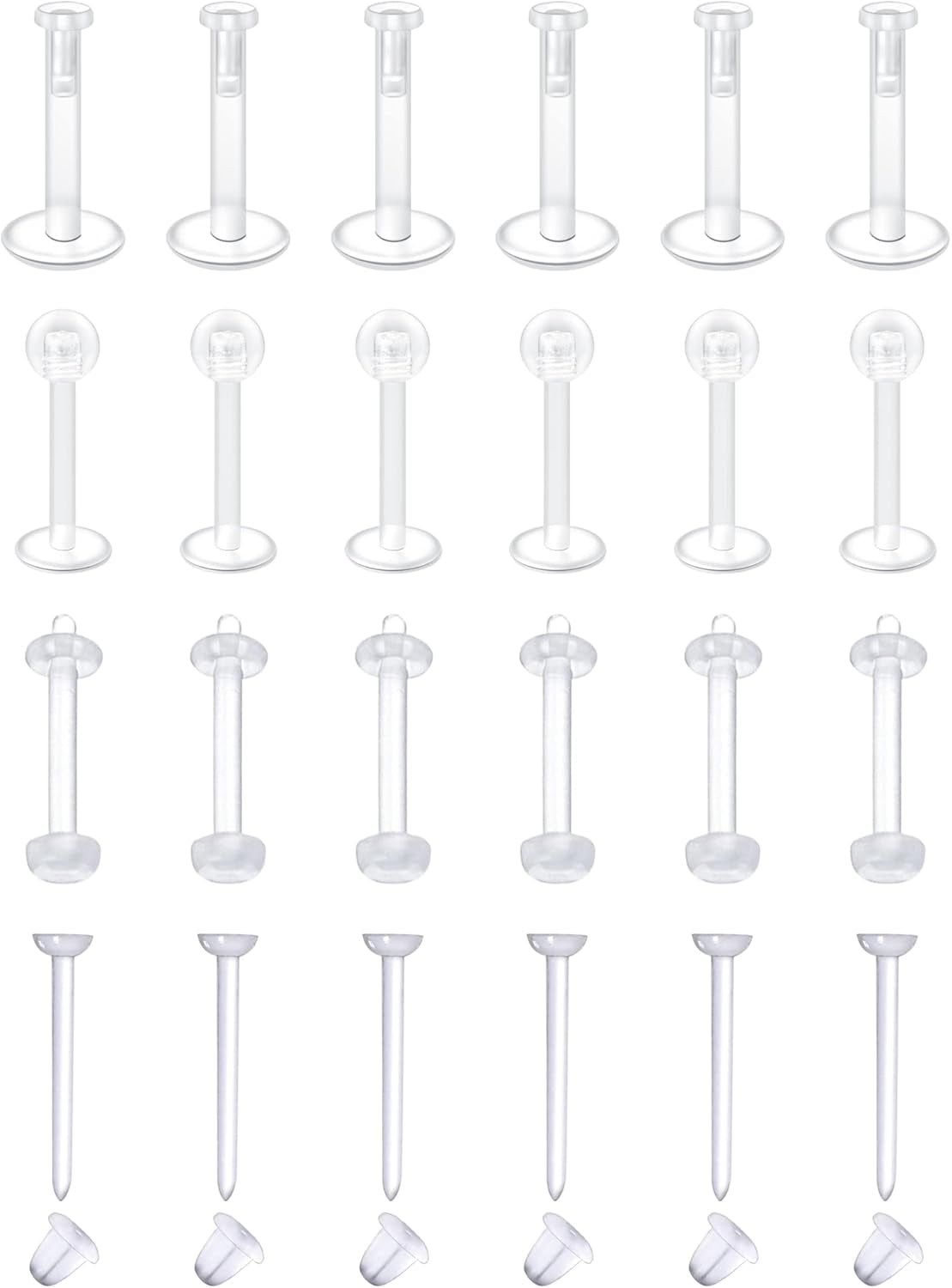 MODRSA Clear Nose Rings & Studs - Plastic Nose Piercing Retainers - 16G, 18G, 20G - Clear Cartilage Earrings & Lip Piercing Retainer