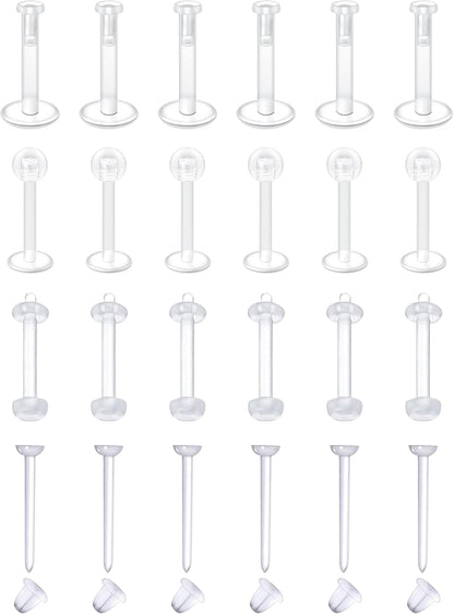 MODRSA Clear Nose Rings & Studs - Plastic Nose Piercing Retainers - 16G, 18G, 20G - Clear Cartilage Earrings & Lip Piercing Retainer