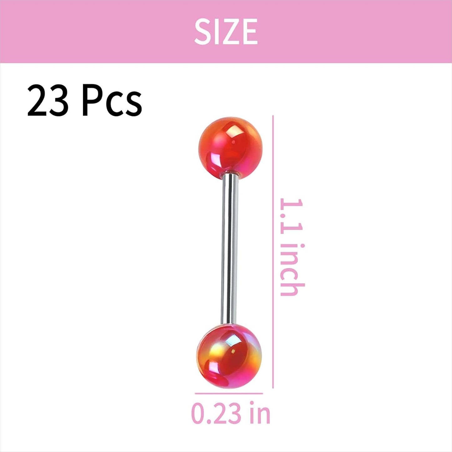 20Pcs 14G Mix-Color Stainless Steel Straight Barbell Tongue Rings Bars Piercing 5/8" Length Acrylic Glow in Dark Flexible Retainer Body Jewelry for Women Men