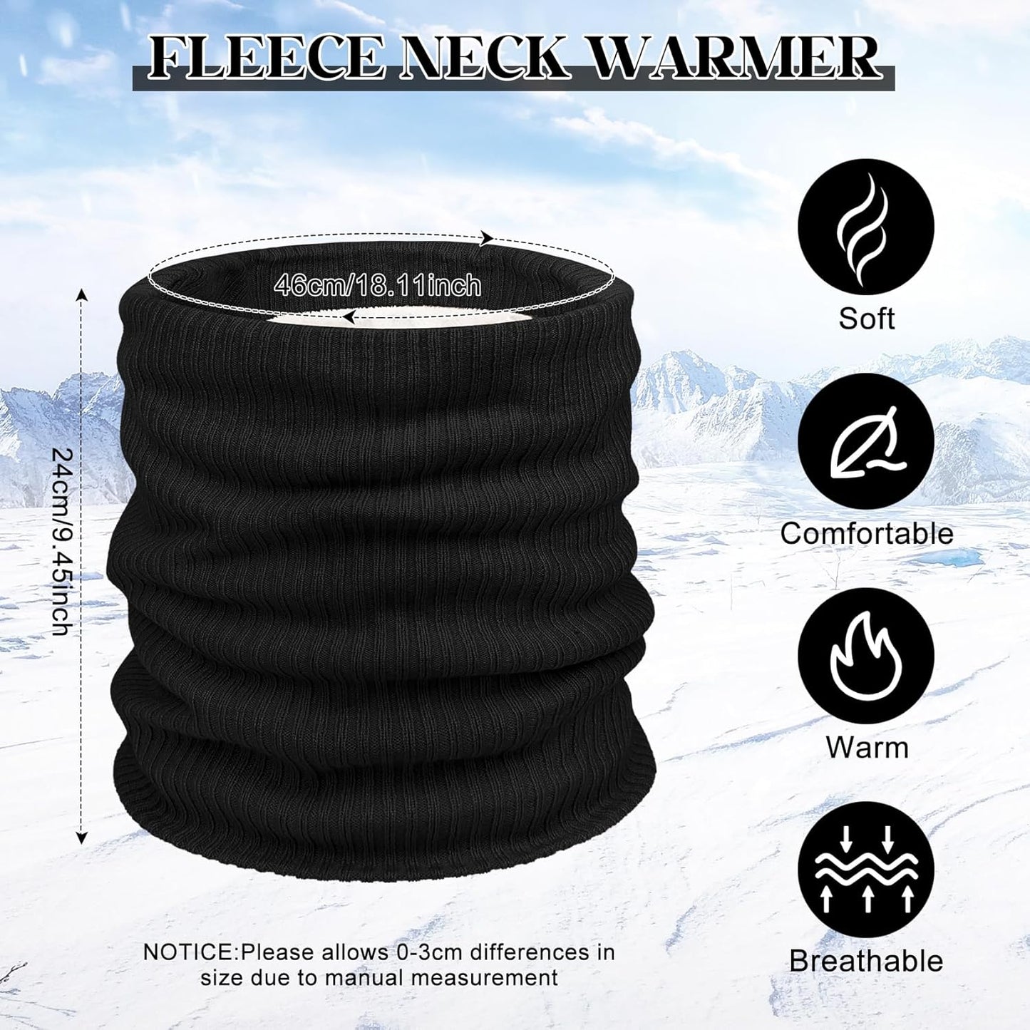 Chalier Infinity Scarf Winter Double-Layer Neck Warmer Knit Fleece Lined Circle Loop Scarves