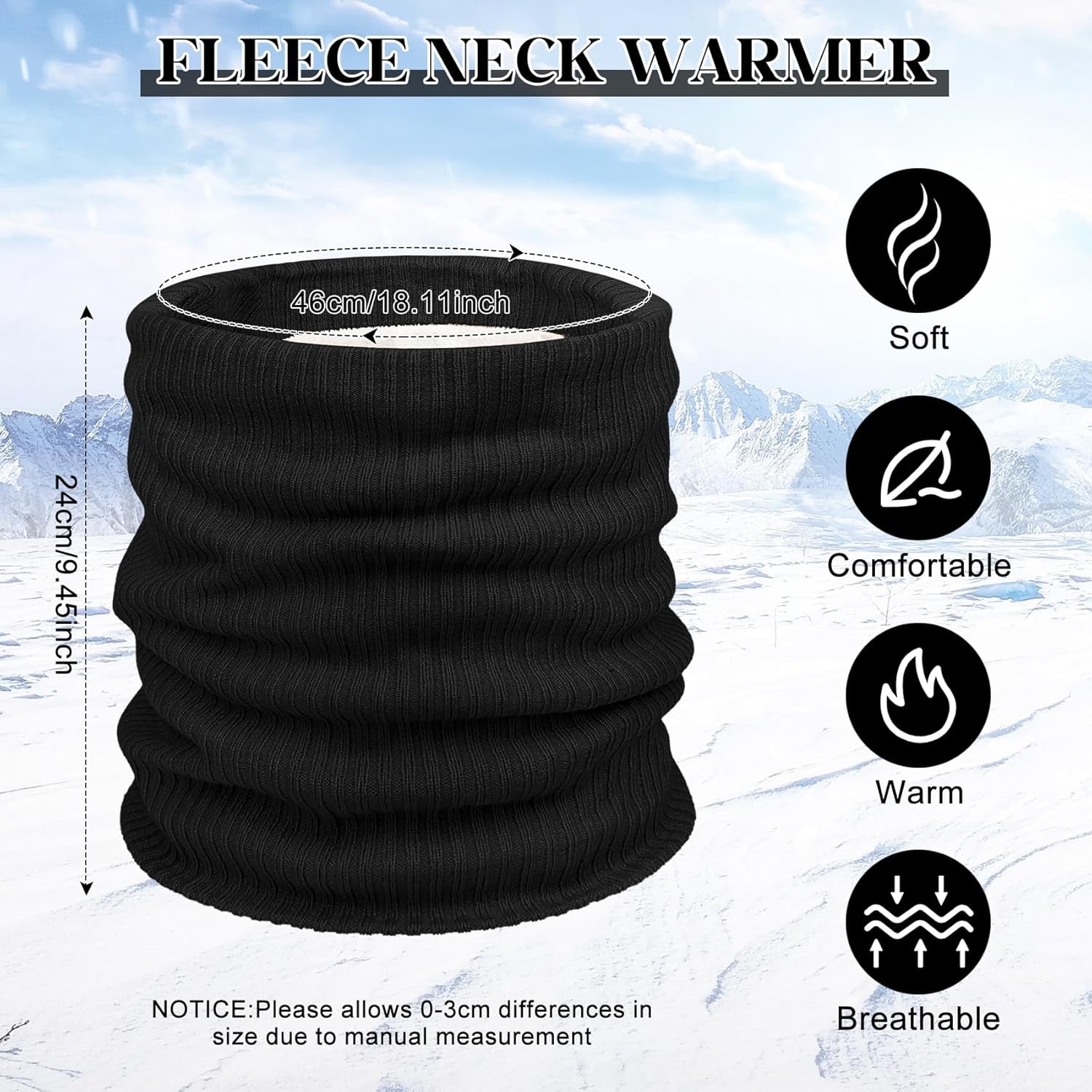 Chalier Infinity Scarf Winter Double-Layer Neck Warmer Knit Fleece Lined Circle Loop Scarves