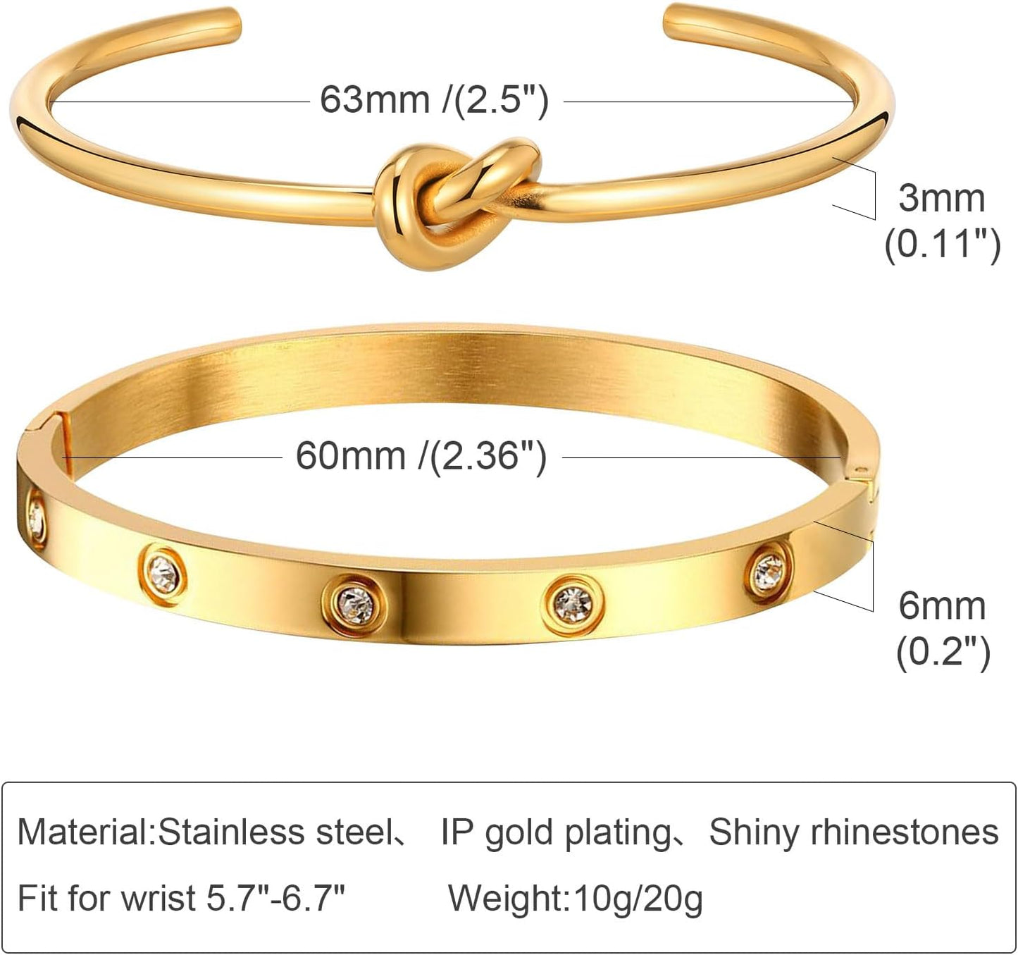 Non-tarnish 18K gold bracelets arranged in gift presentation