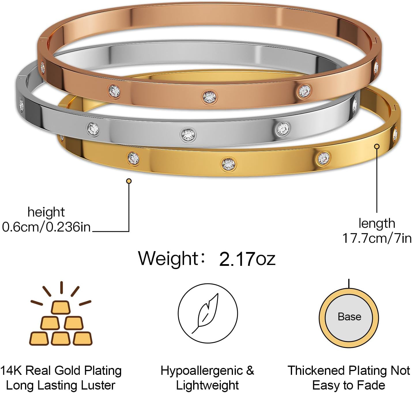 Aicase 18 K Gold Plated Love Bangle Bracelet Dupes Sets(Gold/Rose Gold/Silver) Stack Wide Wristband Bangle Nail Friendship Bracelet Birthday Lovely Trendy Jewelry Gifts for Women Mom Besties