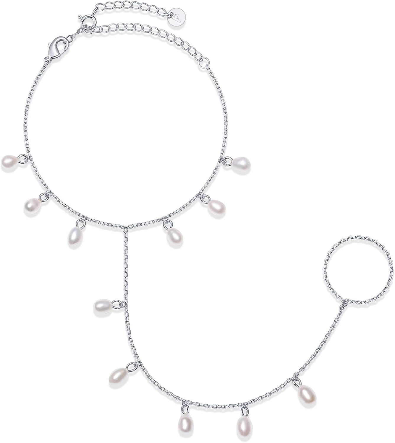 PAVOI 14K Gold Plated Hand Chains for Women - Adjustable Hand Chain Bracelet and Ring - Trendy Gold Handchain Bracelet Stack Summer Jewelry - Beads, Pearl, and Cubic Zirconia Body Jewelry