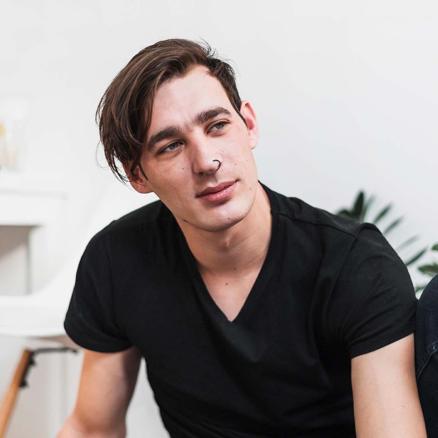 Fake Lip Ring, 12 Pcs Stainless Steel Fake Lip Piercing 8Mm Faux Nose Rings Clip on Nose Ring Ear Cuffs Non Piercing Jewelry for Women Men (Silver, Black)