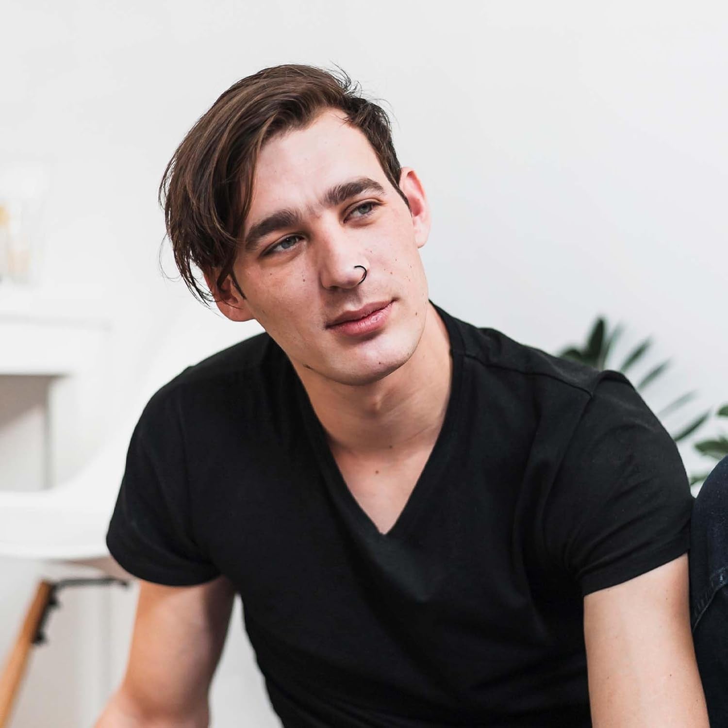 Fake Lip Ring, 12 Pcs Stainless Steel Fake Lip Piercing 8Mm Faux Nose Rings Clip on Nose Ring Ear Cuffs Non Piercing Jewelry for Women Men (Silver, Black)