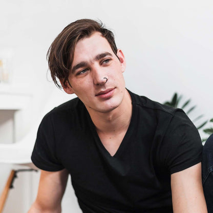 Fake Lip Ring, 12 Pcs Stainless Steel Fake Lip Piercing 8Mm Faux Nose Rings Clip on Nose Ring Ear Cuffs Non Piercing Jewelry for Women Men (Silver, Black)