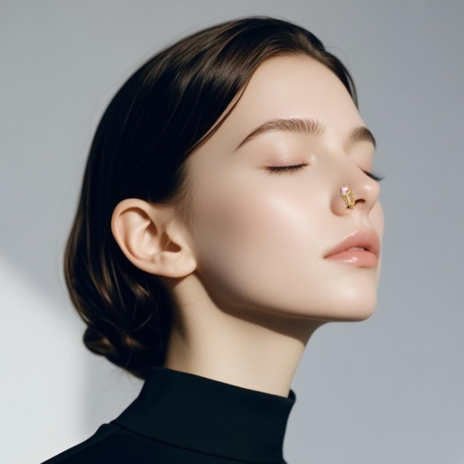 Zolure Fake Nose Ring CZ African Nose Cuffs Gold Fake Nose Piercing Faux Septum Nose Rings Clip on Nose Jewelry for Women Non Piercing Jewelry