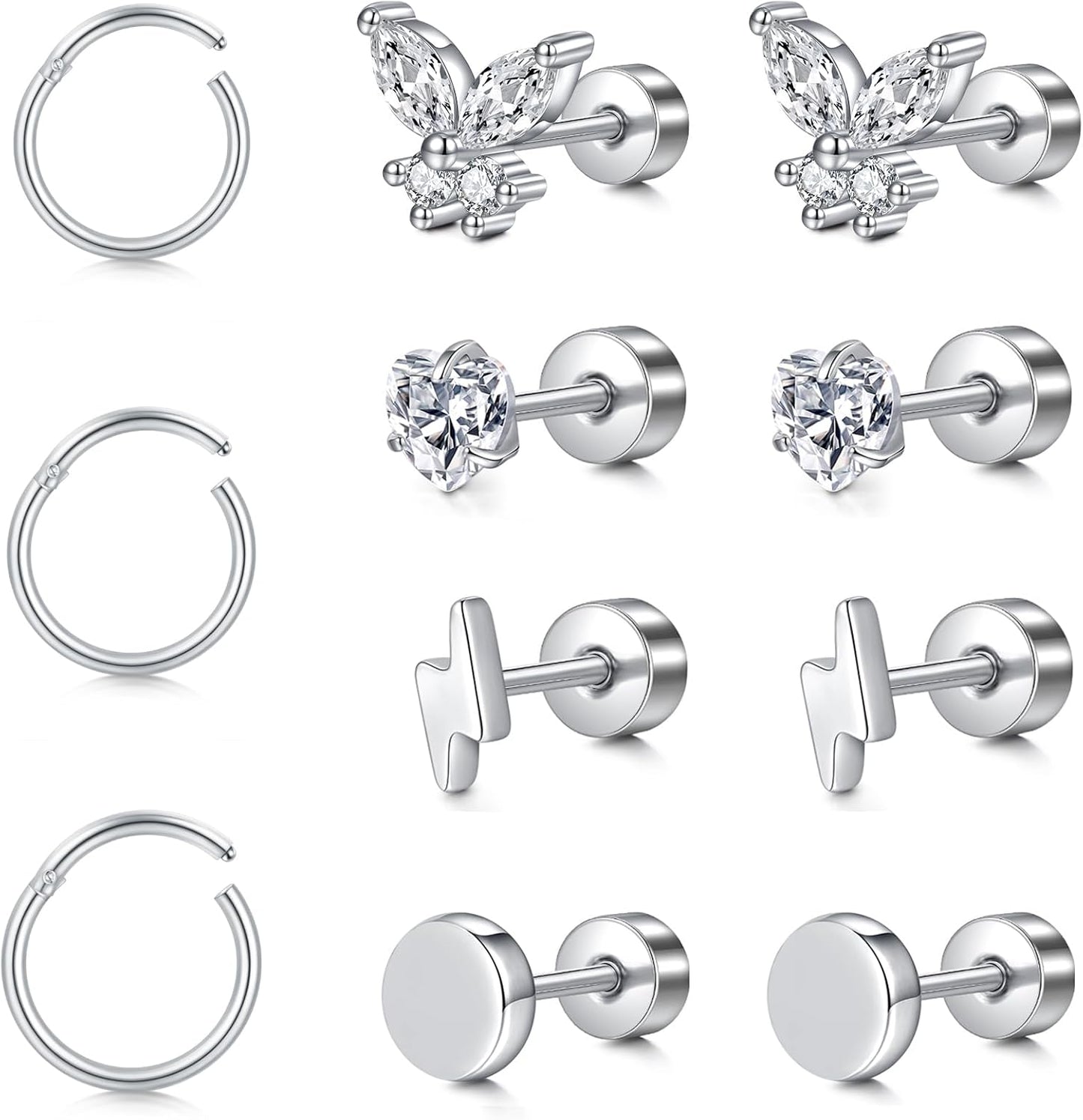 MODRSA 20G 16G Cartilage Earrings for Women Silver Gold Helix Piercing Jewelry Surgical Steel Hypoallergenic Flat Back Earrings Cartilage Hoop for Women Forward Helix Earring Tragus Jewelry Screw Back