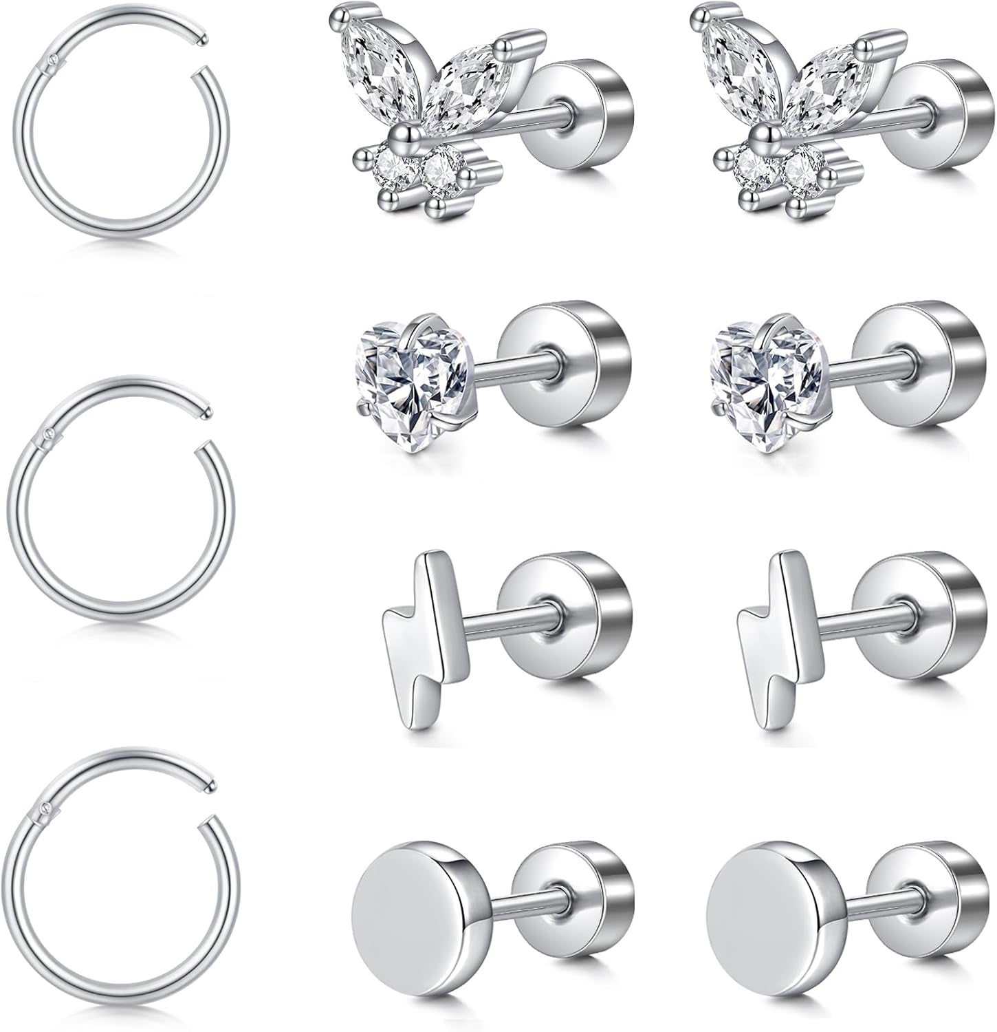 MODRSA 20G 16G Cartilage Earrings for Women Silver Gold Helix Piercing Jewelry Surgical Steel Hypoallergenic Flat Back Earrings Cartilage Hoop for Women Forward Helix Earring Tragus Jewelry Screw Back