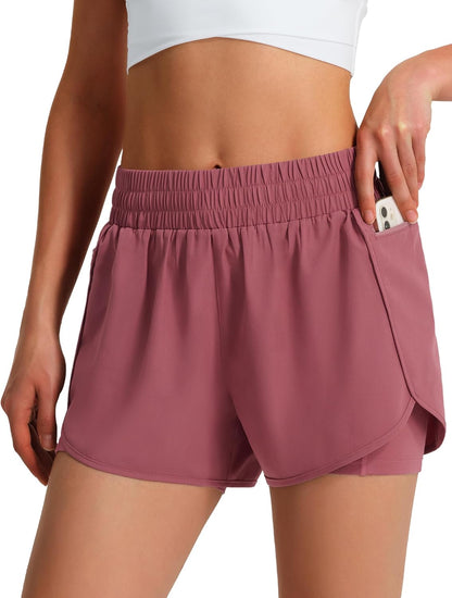 Ksmien Women'S Running Shorts Quick Dry Lightweight Athletic Workout Shorts with Liner Phone Pockets