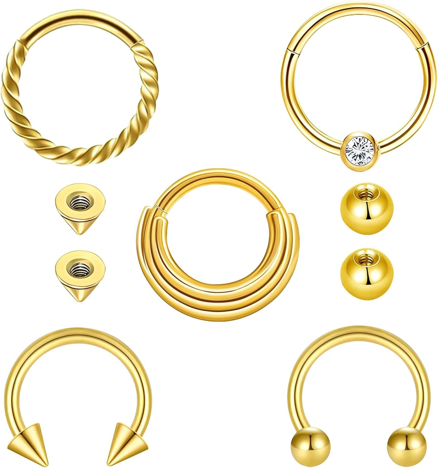 8Pcs Septum Rings 16G Surgical Steel Nose Rings Hoops Septum Clicker Daith Piercing Jewelry Silver Butterfly CZ Horseshoe Nose Lip Ring for Women Men 8MM 10MM