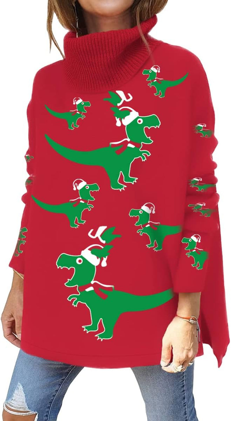 LILLUSORY Women'S Turtleneck Oversized Sweaters Long Batwing Sleeve Spilt Hem Tunic Pullover Knit Tops
