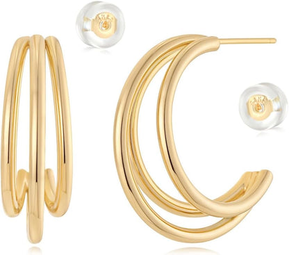 MYEARS Women Hoop Earrings Gold 14K Gold Filled Small Simple Handmade Hypoallergenic Everyday Illusion Jewelry