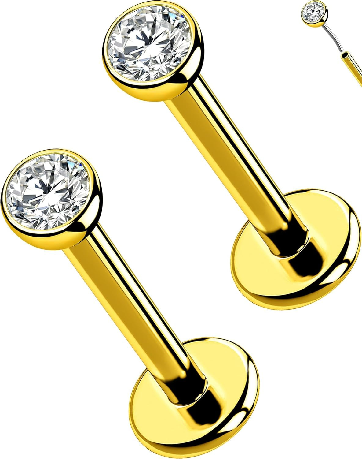 OUFER 2Pcs 20G/18G/16G G23 Titanium Threadless Nose Stud Earrings Flat Back Tiny CZ Small Nose Helix Cartilage Tragus Conch Labret Medusa Monroe Piercing Jewelry for Women Men