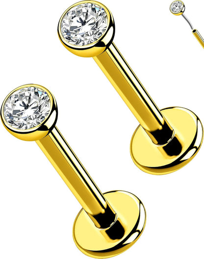 OUFER 2Pcs 20G/18G/16G G23 Titanium Threadless Nose Stud Earrings Flat Back Tiny CZ Small Nose Helix Cartilage Tragus Conch Labret Medusa Monroe Piercing Jewelry for Women Men