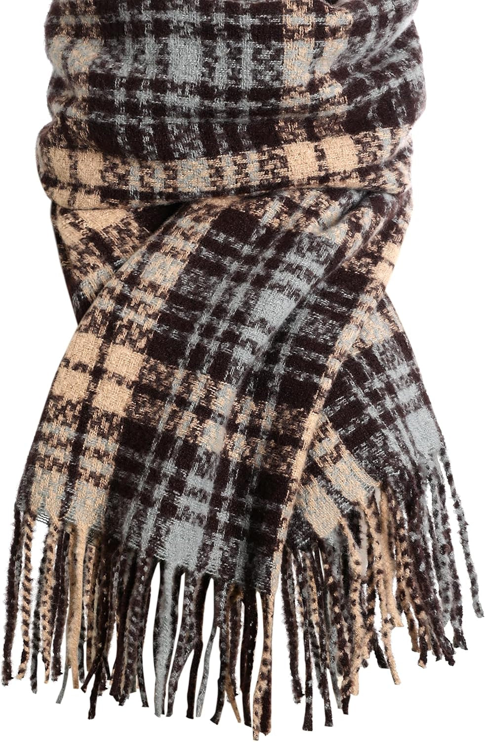 Winter Scarf for Women, Fashion Plaid Blanket Scarves with Fringe, Long Soft Scarf Shawl Wraps