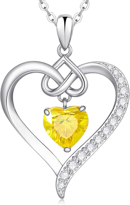 Heart Birthstone Pendant Necklaces for Women - Dainty 925 Sterling Silver Necklace 12 Month Birthstone Jewelry Birthday Anniversary Christmas Jewelry Gifts for Girlfriend Mom Daughter Lady Her