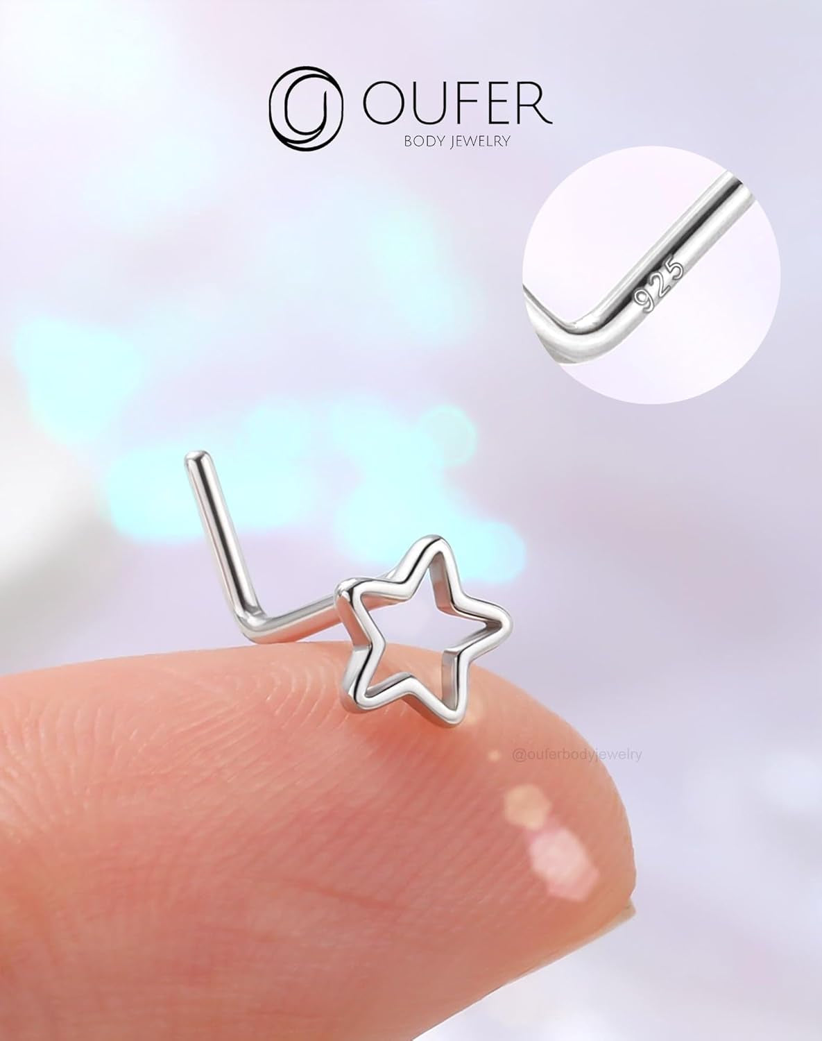 OUFER 925 Sterling Silver Nose Rings, Nose Studs for Women, Cute Nose Nostril Piercing Jewelry, L-Shaped 20G Silver Nose Rings Studs