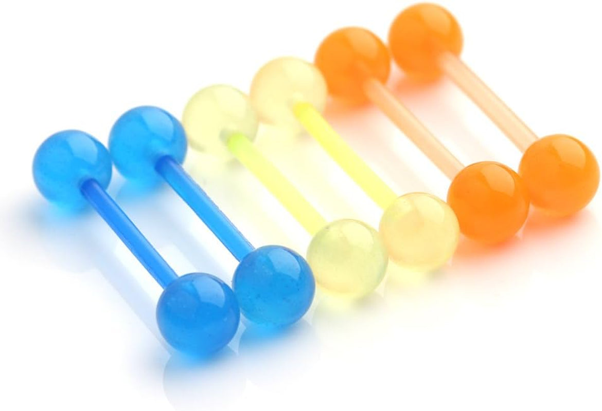 Ruifan 14G 16Mm Glow in the Dark Flexible Acrylic Straight Tongue Nipple Ring Retainer Piercing