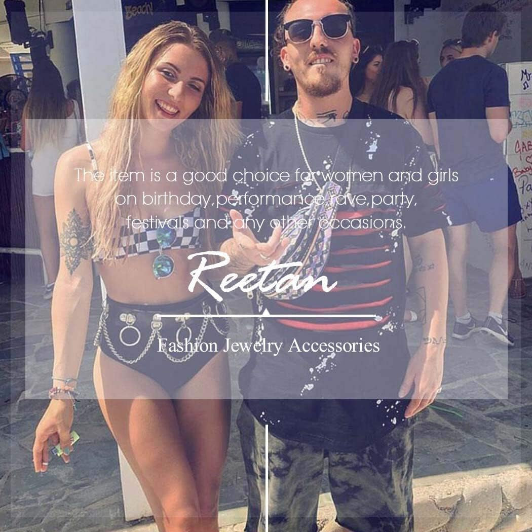 REETAN Rave Waist Chain Belt Punk Black Leather Body Accessories for Women