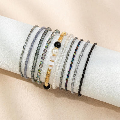 Pingyongchang Bohemian Stackable Bead Bracelets for Women Multilayer Stretch Bangles Bracelet Set Handmade Multicolor Crystal Beaded Bracelets Set Boho Charms Jewelry