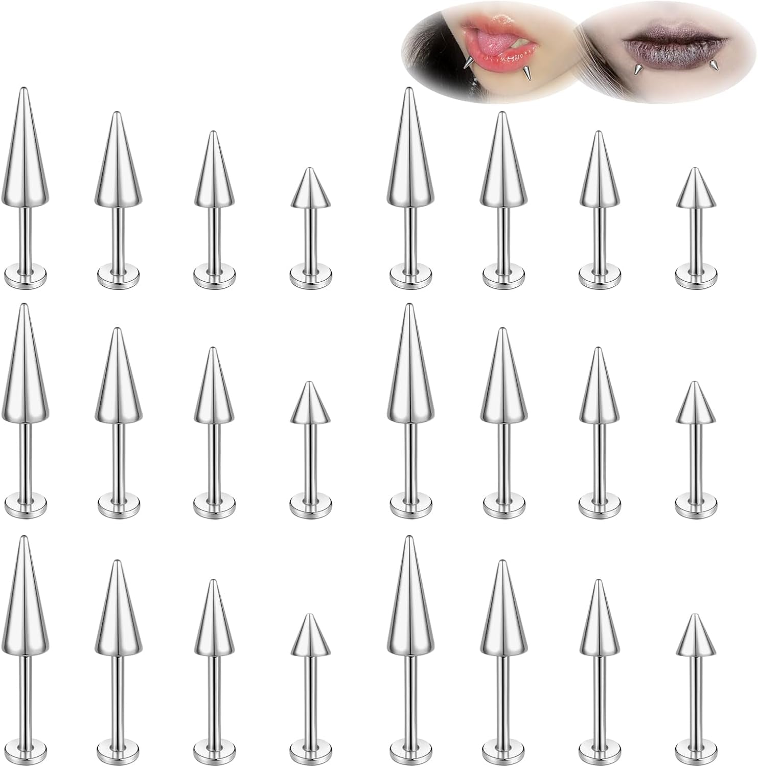 ZS 20G Spike Nose Rings Studs, 18G Stainless Steel Spike Stud Earrings, 16G Septum Lip Rings Cartilage Tragus Helix Piercing for Women Men