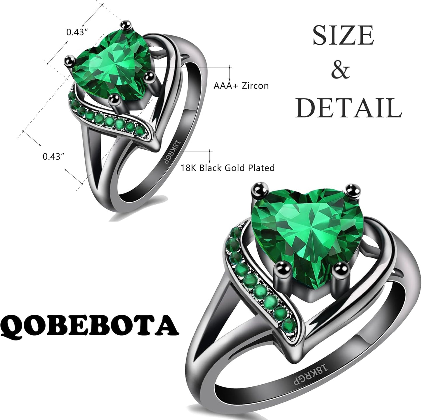 Engagement Rings for Women AAA+ Heart Cubic Zirconia Promise Rings for Her Womens Rings Black Gold Gothic Rings Christmas Gifts Fashion Wedding Rings Statement Rings for Women