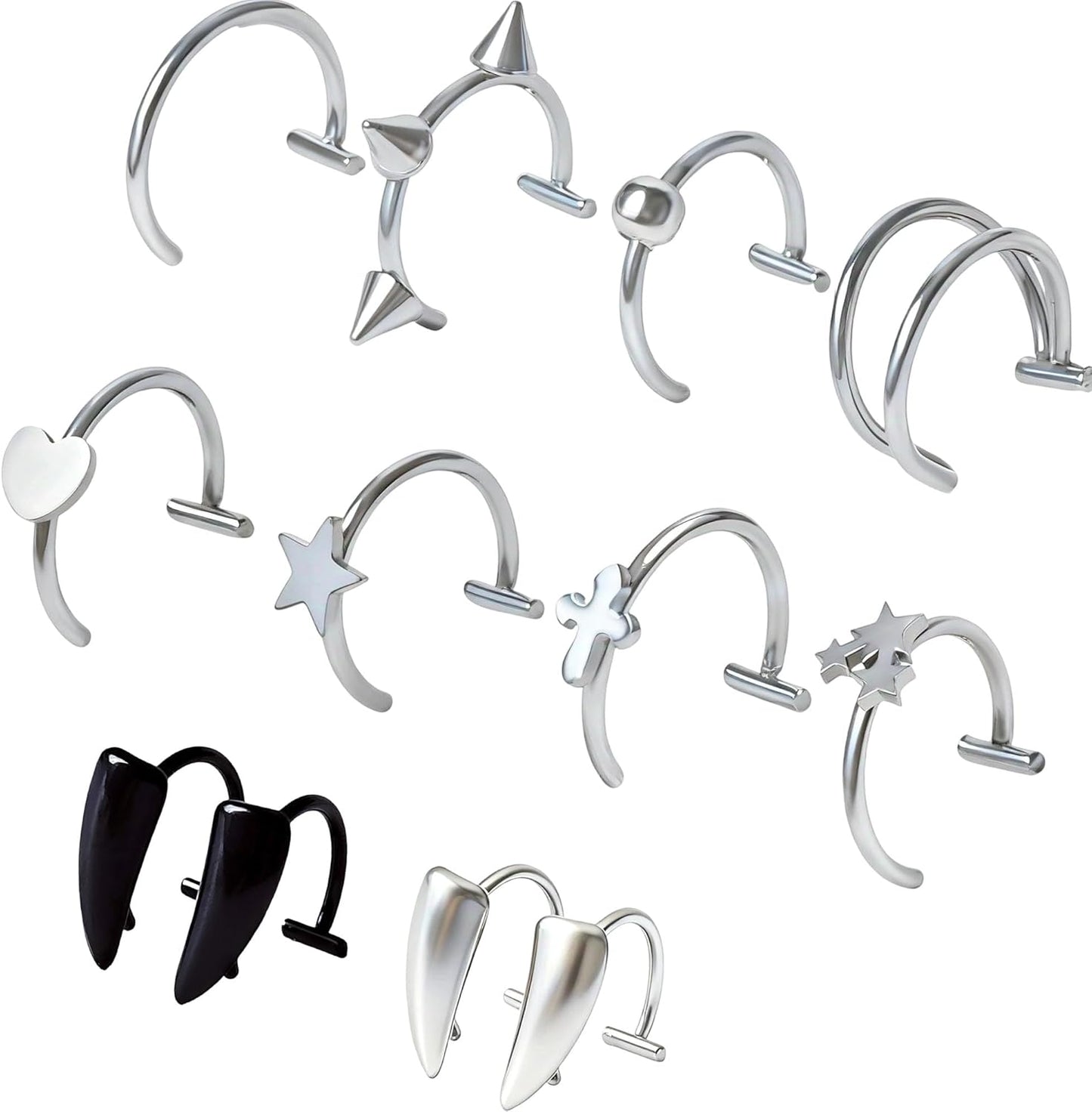 Fake Lip Piercing Faux Lip Ring Cuffs Clip on Faux Snake Bites Hoops Non Piercings Jewelry Vampire Teeth Fangs