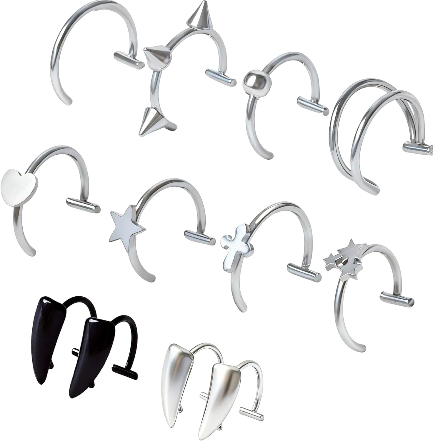 Fake Lip Piercing Faux Lip Ring Cuffs Clip on Faux Snake Bites Hoops Non Piercings Jewelry Vampire Teeth Fangs