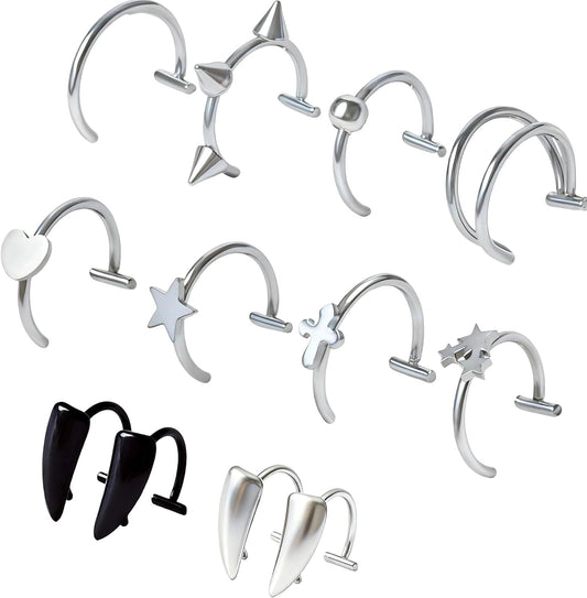 Fake Lip Piercing Faux Lip Ring Cuffs Clip on Faux Snake Bites Hoops Non Piercings Jewelry Vampire Teeth Fangs