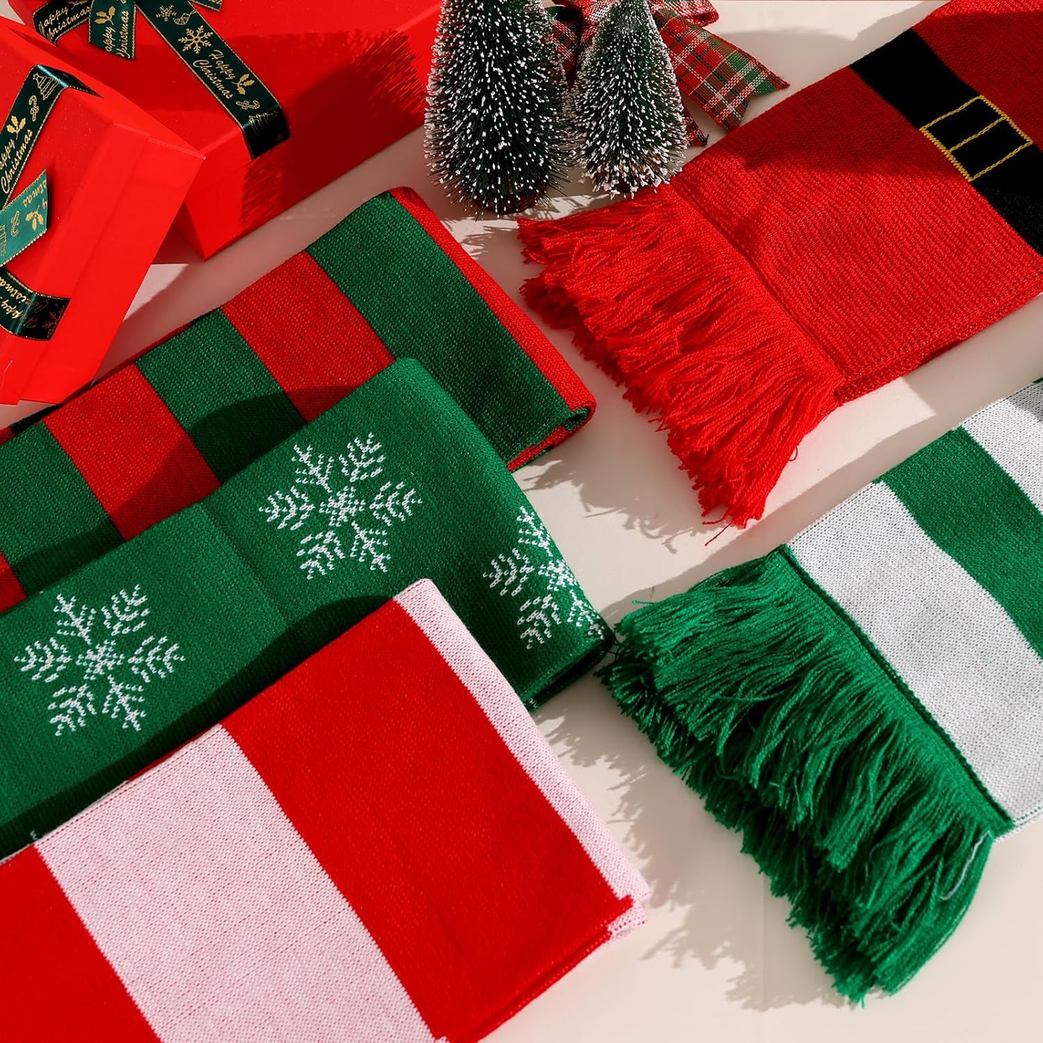 6 Pcs Christmas Scarf Bulk for Women Men Winter Snowflake Warm Knitted Large Scarf Long Shawl for Christmas Holiday