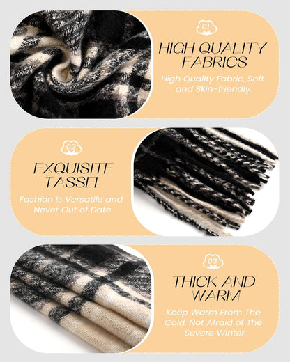 Winter Scarf for Women, Fashion Long Plaid Shawls Big Grid Winter Warm Lattice Large Scarf