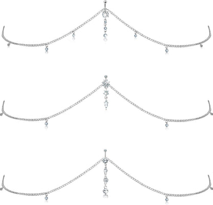Hicarer 3 Pieces Crystal Belly Ring with Chain Rhinestone Waist Body Chain Bikini Belly Jewelry Beach Accessories Jewelry for Women Adults