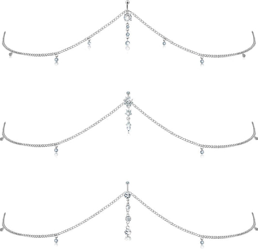 Hicarer 3 Pieces Crystal Belly Ring with Chain Rhinestone Waist Body Chain Bikini Belly Jewelry Beach Accessories Jewelry for Women Adults