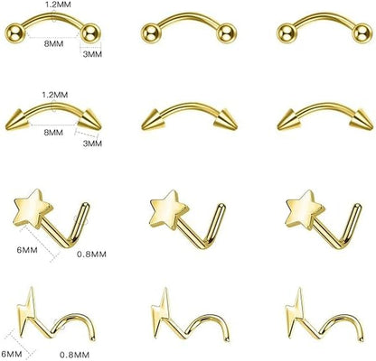 Xpircn Piercing Kit 316L Stainless Steel Belly Button Ring Ear Nose Septum Piercing Jewelry 20G 18G 16G 14G 12G Piercing Tools with Clamps Gloves for Body Piercing