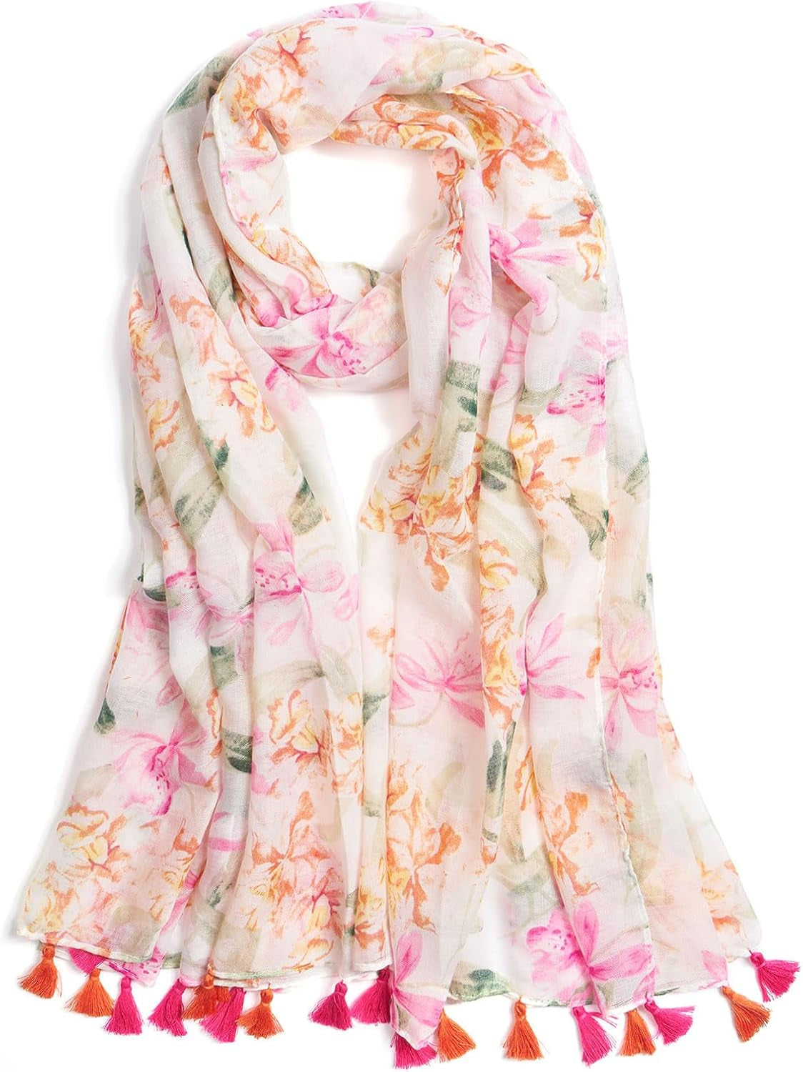 Scarf for Women Lightweight Soft Floral Leopard Printed Scarves Fall Winter Fashion Shawl Wrap with Fringe