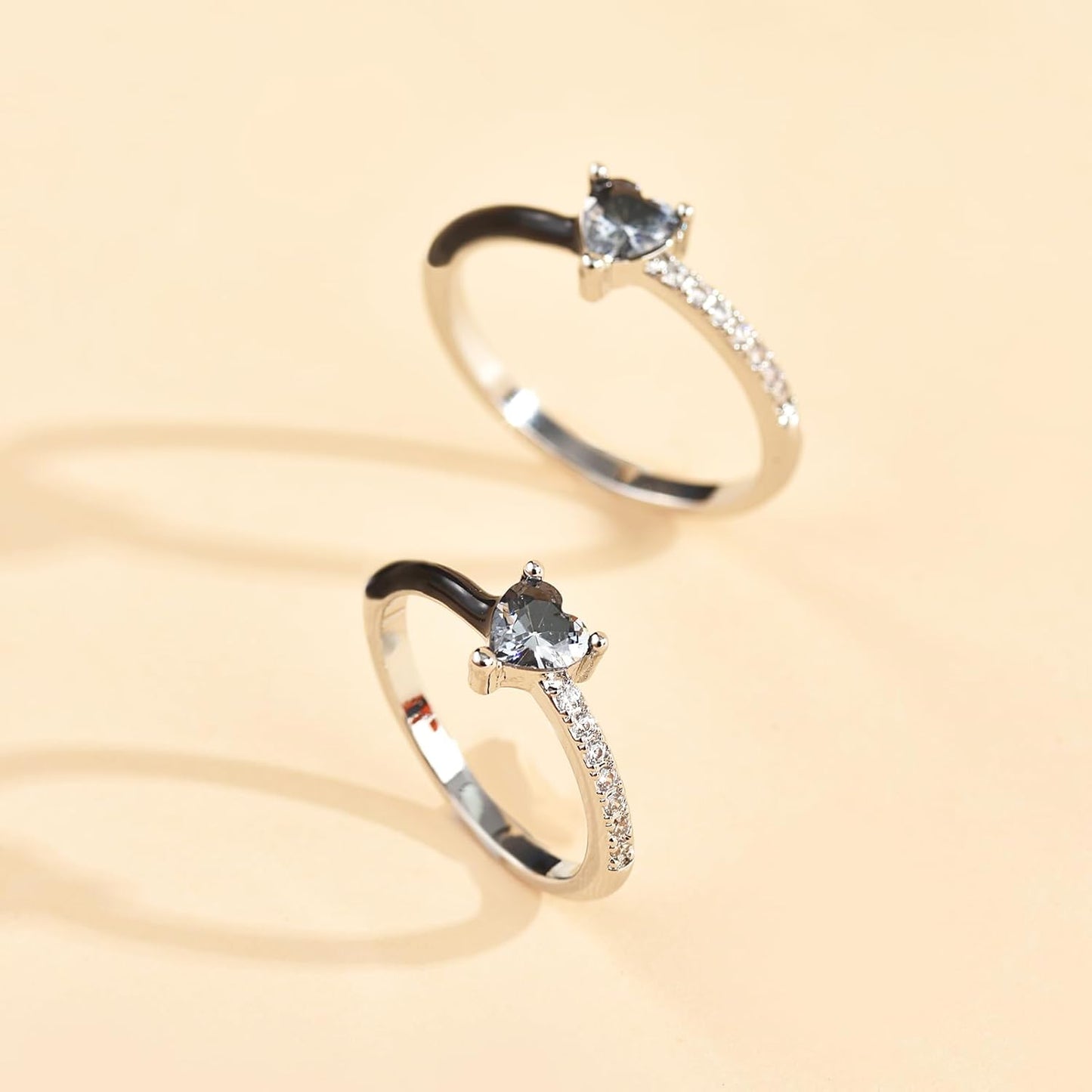 Love Me until I'M Me Again Black Heart-Cut Half Enamel Ring, S925 Sterling Silver Heart Rings Self-Love Ring Gift, Heart Rings Birthday Gifts for Women, Daughter, Wife, Friends