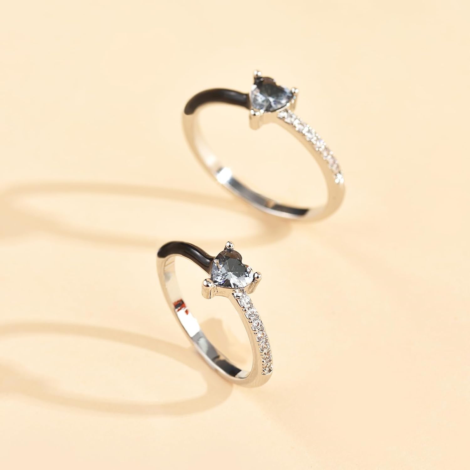 Love Me until I'M Me Again Black Heart-Cut Half Enamel Ring, S925 Sterling Silver Heart Rings Self-Love Ring Gift, Heart Rings Birthday Gifts for Women, Daughter, Wife, Friends